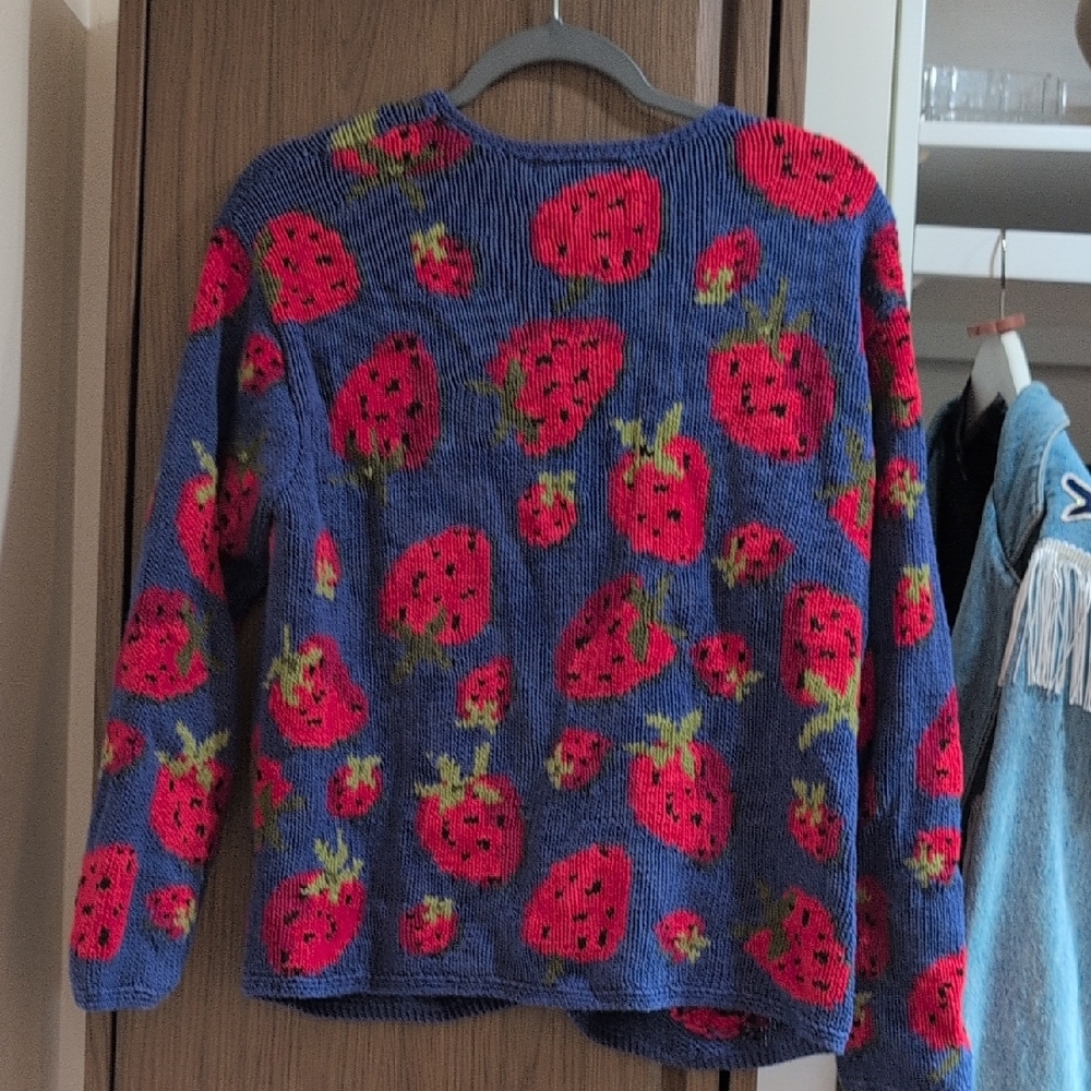 Talbots Blue Knit Cardigan with Red Accents - Picture 4 of 4